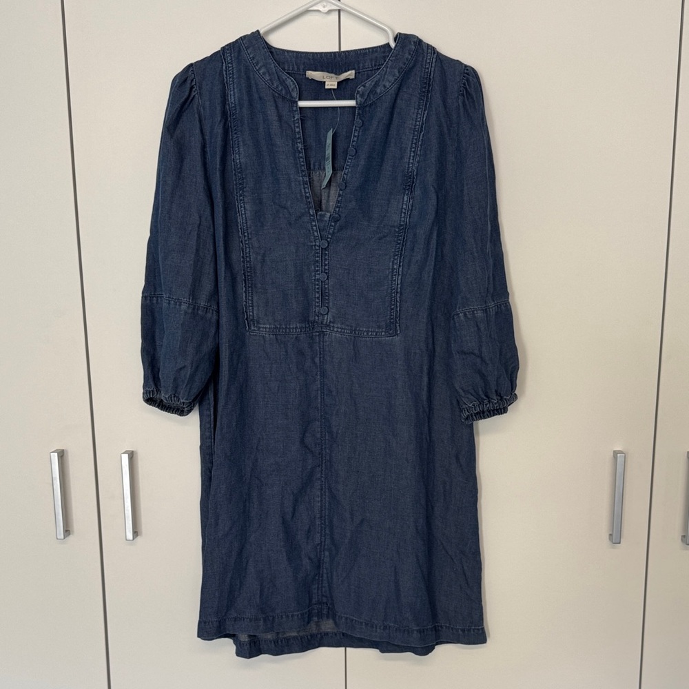 LOFT Indigo Chambray V-Neck Dress NWT